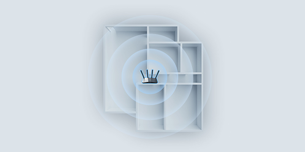 RT-BE58U router pulsating illustrated WiFi signals.