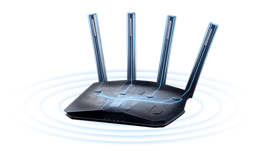RT-BE58U router with pulsating rings underneath.