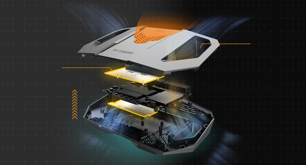 Router split into layers, highlighting its ventilation