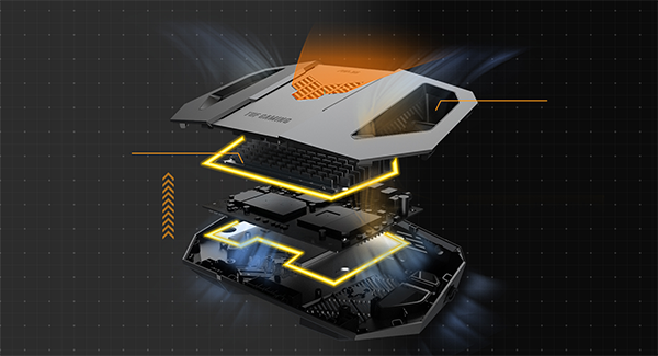 Router split into layers, highlighting its ventilation
