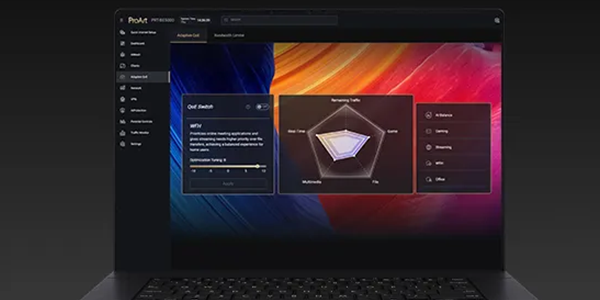 Laptop with ProArt Control Center dashboard on-screen.