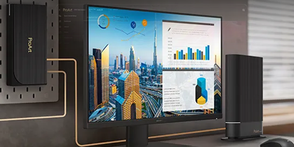 PC desktop scenario, wired to ProArt Router and Switch ecosystem.