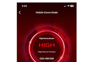 Mobile Game Mode screen displaying optimistion level as high.