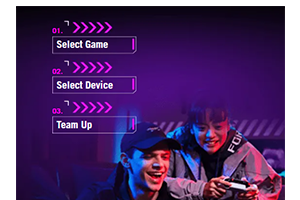 Smiling man and woman playing a video game together.