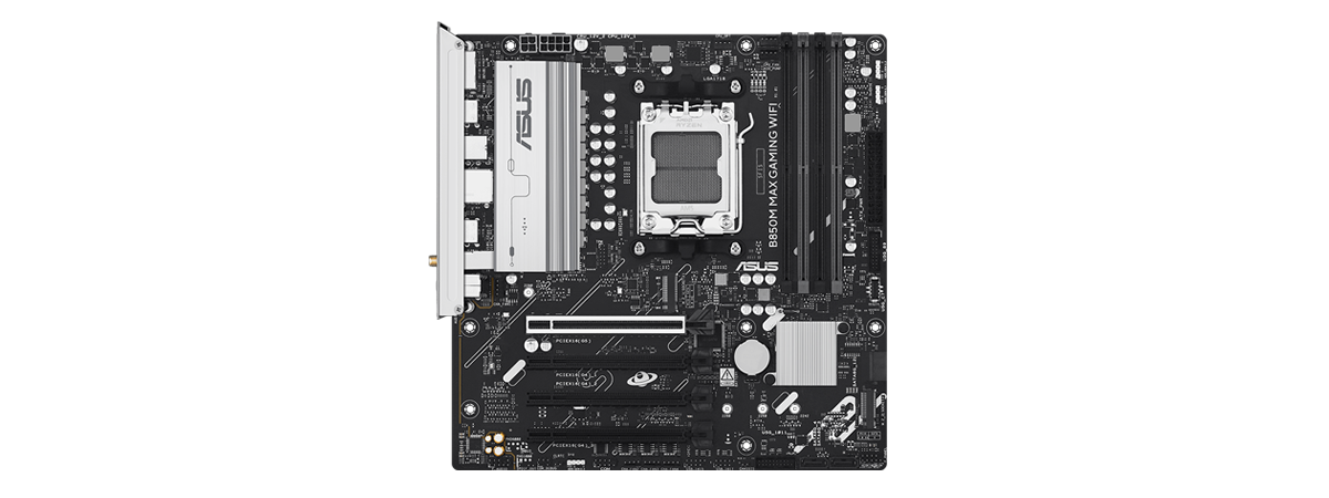 Top-down view of the motherboard with markers overlaying various cooling zones of the motherboard