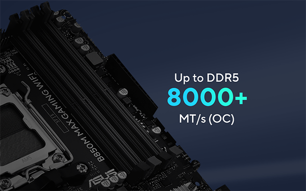 Top right of the TUF GAMING B850M-PLUS II motherboard, highlighting DDR5 memory slots
