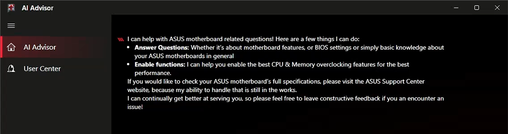 ASUS AI Advisor interface.