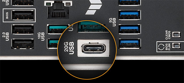 20Gbps rear USB-C connectivity on the rear I/O panel of the motherboard