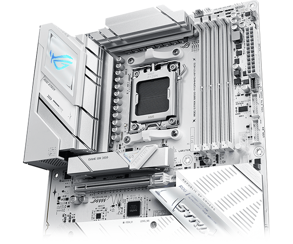 Top of ROG STRIX motherboard, showcasing power design.