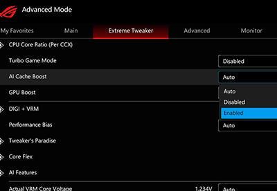 AI Cache Boost setting within the BIOS.