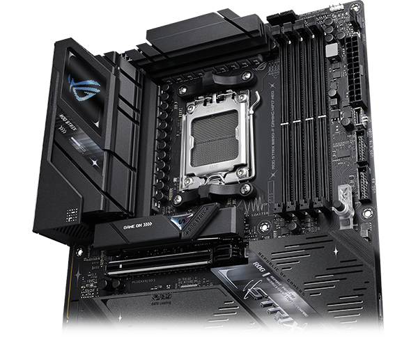 Top of ROG STRIX motherboard, showcasing power design.