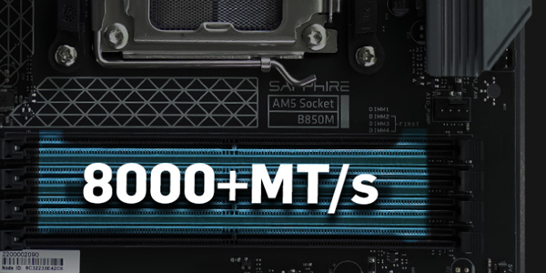 NITRO+ motherboard with 8000+ MT/s written over the DDR5 slots.