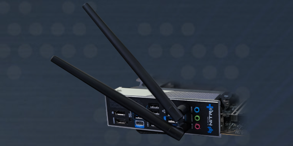 Rear of NITRO+ motherboard, highlighting connectivity.