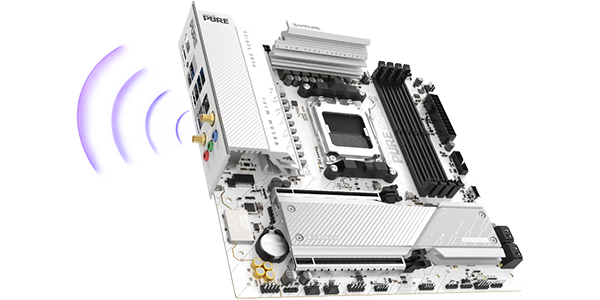 Angled view of B850M mATX motherboard, highlighting cooling armour.