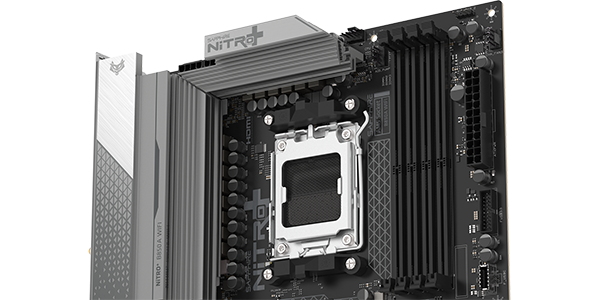 Nitro+ motherboard front angle key visual.