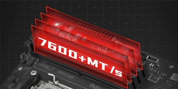 High speed memory modules, highlighted in the PULSE B850M motherboard.