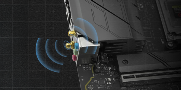 Antenna slots on the rear of the B850M motherboard.