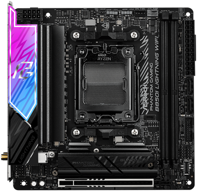 ASRock Phantom Gaming B850M Lightning miniITX Motherboard for AMD Ryzen 7000, 8000 & 9000 Series Processors