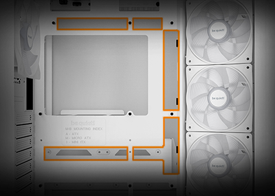Side angle of case zoomed in with cable routing gaps highlighted