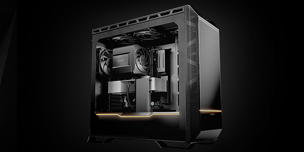 Side angle of PC system with Dark Rock Pro 6 CPU cooler installed.
