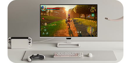 Image of monitor during the day with a video game on screen
