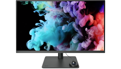 benq monitor pd3205u with coloured smoke on the screen