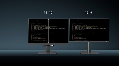 Comparison image of 16:10 monitor next to 16:9 monitor