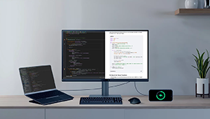 BenQ Programming Monitor on desktop connectiong to laptop via USB-C cable.