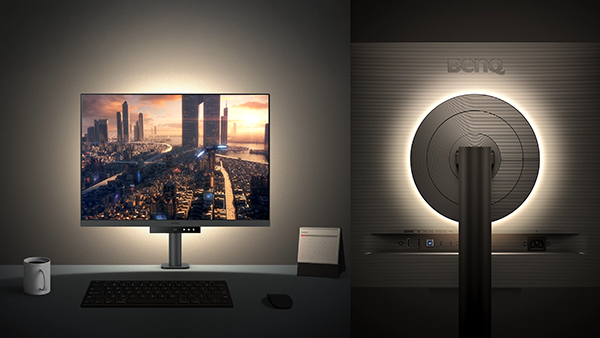 RD280UA monitor in dark room with MoonHalo backlight set to an appropriate colour temperature to compliment the movie  on-screen