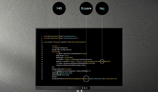 RD280UG monitor with code on screen, overlayed with zoomed-in text segments to highlight clarity