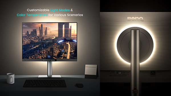 RD280UG monitor in dark room with MoonHalo backlight set to an appropriate colour temperature to compliment the movie on-screen