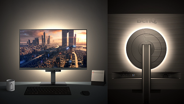 RD320U monitor in dark room with MoonHalo backlight set to an appropriate colour temperature to compliment the movie on-screen