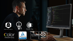Developer enjoying a comfortable coding experience on the RD320U monitor thanks to TUV Certified Eye Care technology