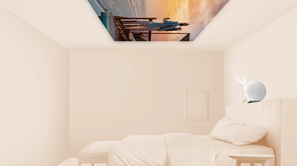 Projecter positioned on a shelf