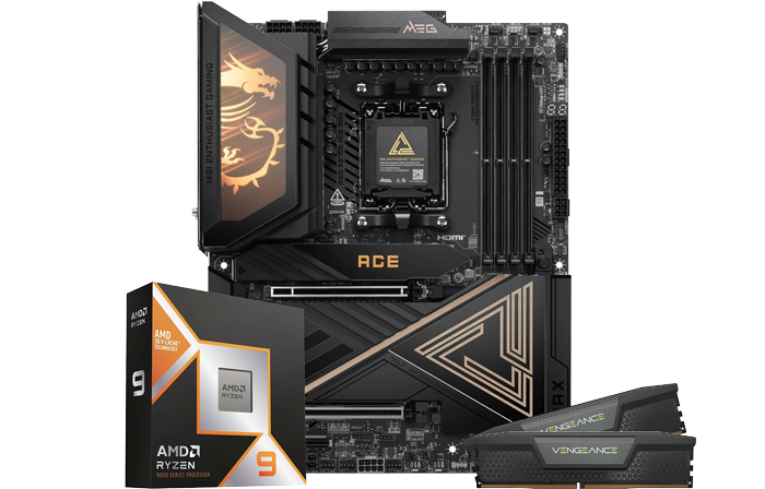MSI MEG X870E ACE MAX + AMD Ryzen 9 9950X3D + 64GB Corsair DDR5 Vengeance Bundle