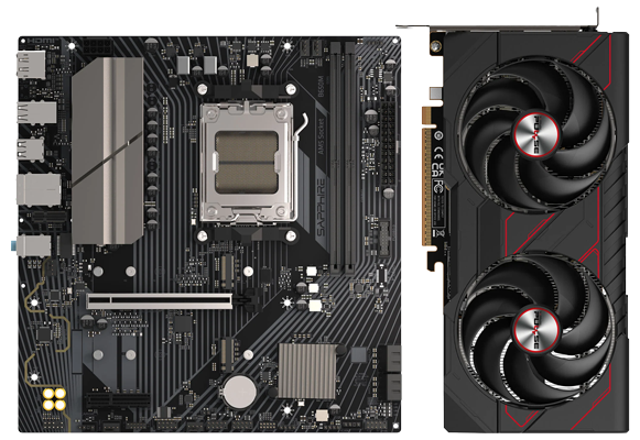 Radeon RX 9060 XT OC PULSE 16GB and B650M-E AMD AM5 Micro-ATX Motherboard from Sapphire