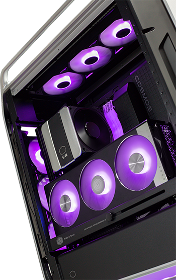 Upwards clipping of full case build with argb riser cable and air cooler