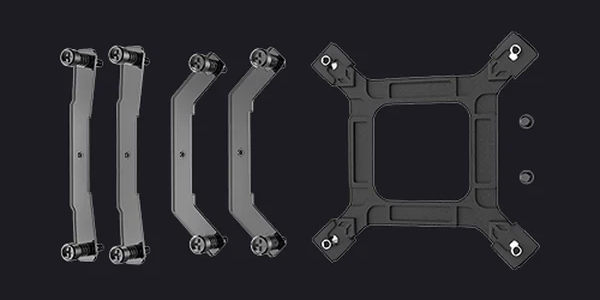 Brackets and screws to highlight AMD/Intel compatibility.
