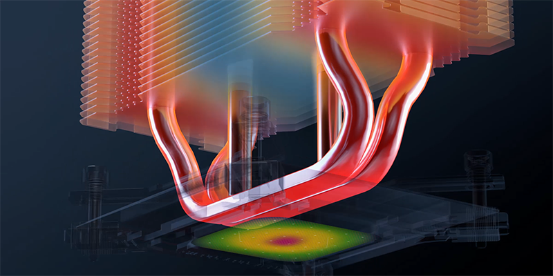 Illustration of heat travelling through the V4 ALPHA heat fins.