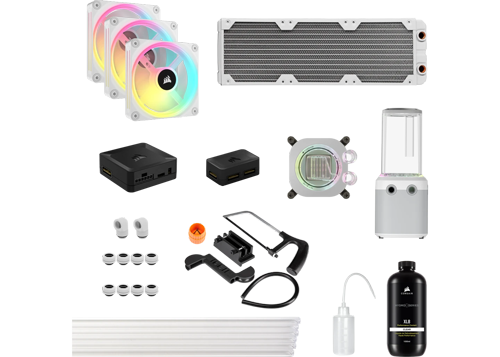 CORSAIR Hydro X ICUE Link XH405i Custom Water Cooling Kit - Hardline Loop With CPU Block, D5 Pump, 360mm Radiator & QX120 Fans (White)
