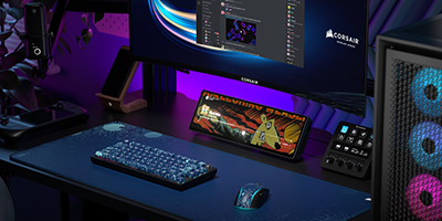 Xeneon Edge LCD display underneath monitor displaying movie.