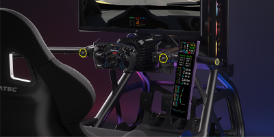 Xeneon Edge LCD display mounted on racing simulator.