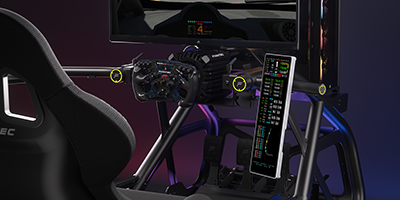 Xeneon Edge LCD display mounted on racing simulator.