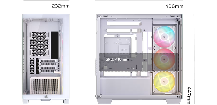 Front and side view of case with dimensions displayed