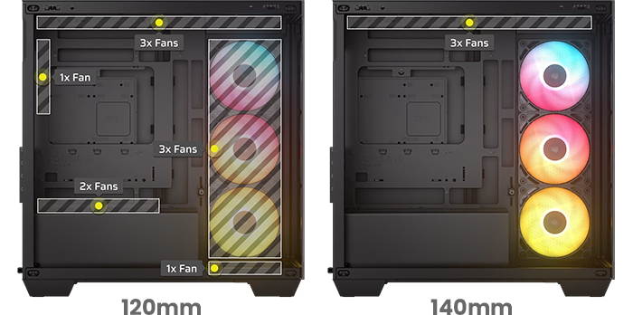 Image showing where fans can be placed in case