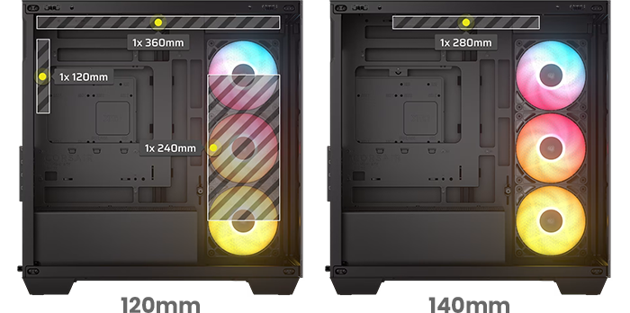 Image showing where radiators can be placed in case