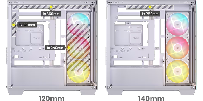 Image showing where radiators can be placed in case