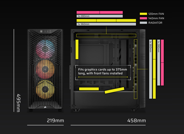 Graphic illustration of the case radiator and fan support