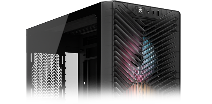 Top angled view of glass case, fading out to transparancy the bottom
