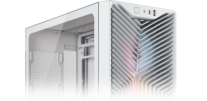 Top angled view of glass case, fading out to transparancy the bottom